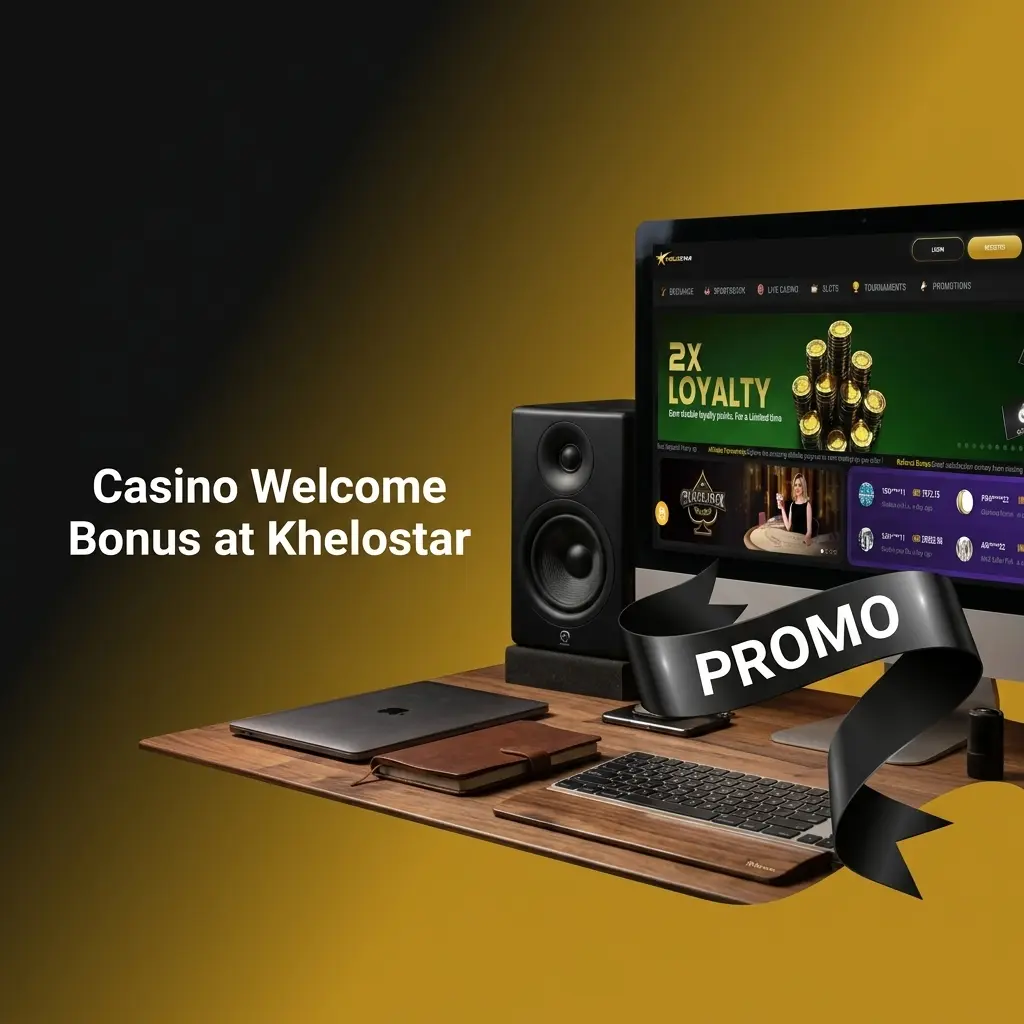Khelostar casino welcome bonus offering 100% match up to INR 1,00,000 on first deposit for new players