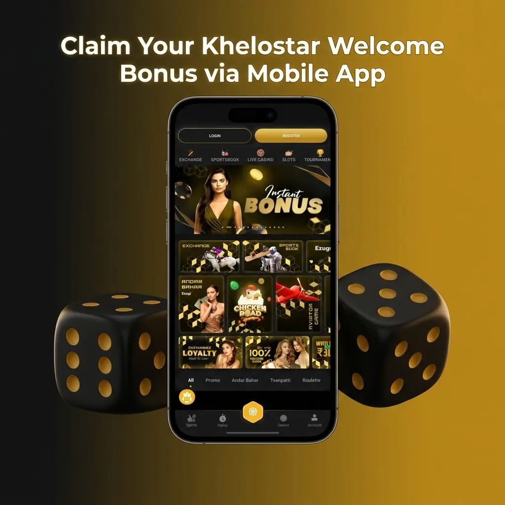 Khelostar mobile app welcome bonus claim steps on Android and iOS with INR 500 minimum deposit