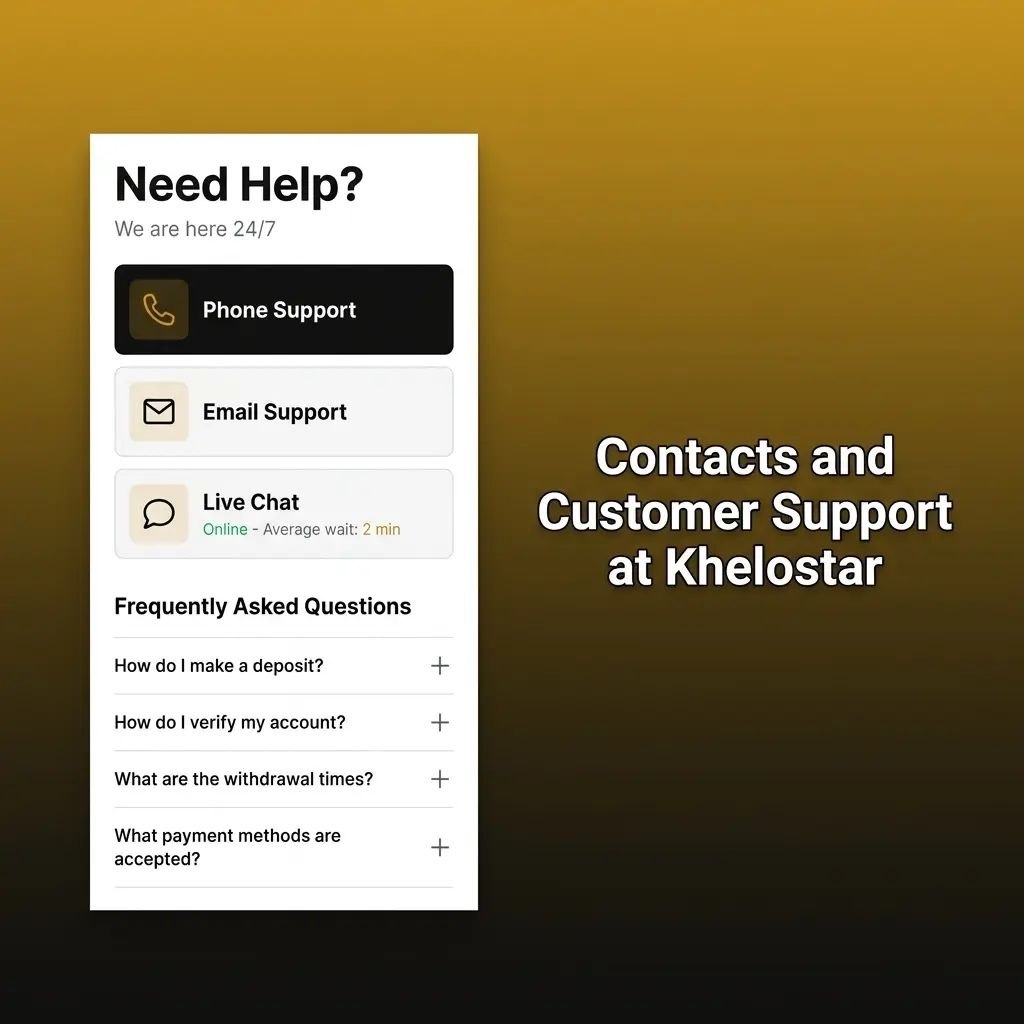 Khelostar 24/7 customer support options including live chat and email for Indian players