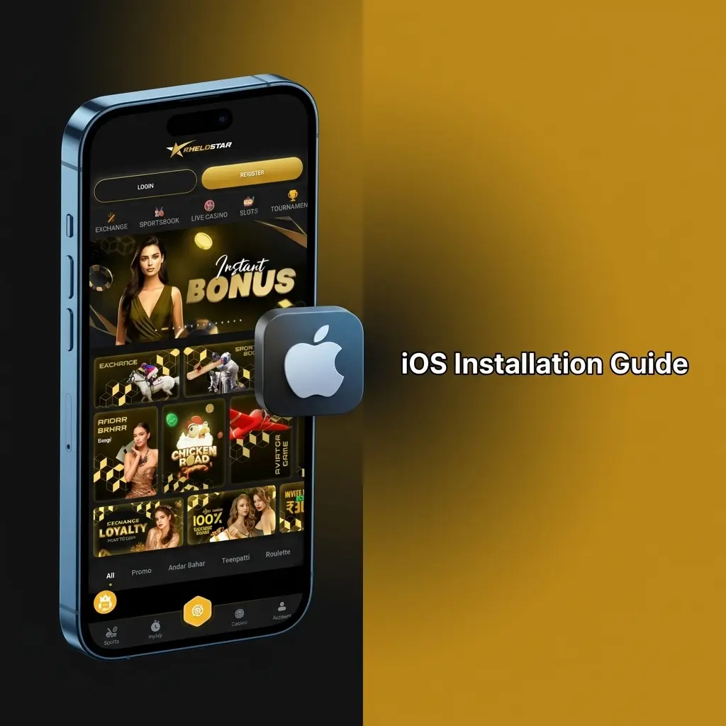 Khelostar iOS PWA installation guide showing Safari steps to add the app to iPhone home screen