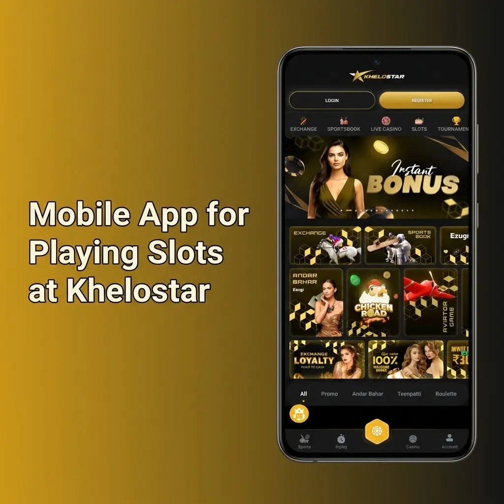 Khelostar mobile app slots lobby on smartphone showing touchscreen navigation and casino games interface